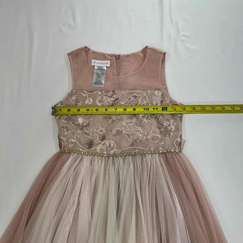 Bonnie Jean Sequin Floral Tulle Dress Girls Size 10 Blush Pink‎ Handkerchief Hem